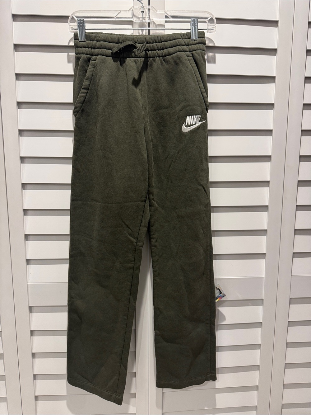Nike Teens Kids Olive Green Sweatpants Joggers with White Logo